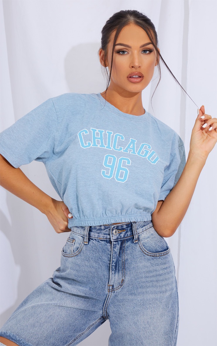 T-shirt turquoise imprimé Chicago 96 à ourlet élastique