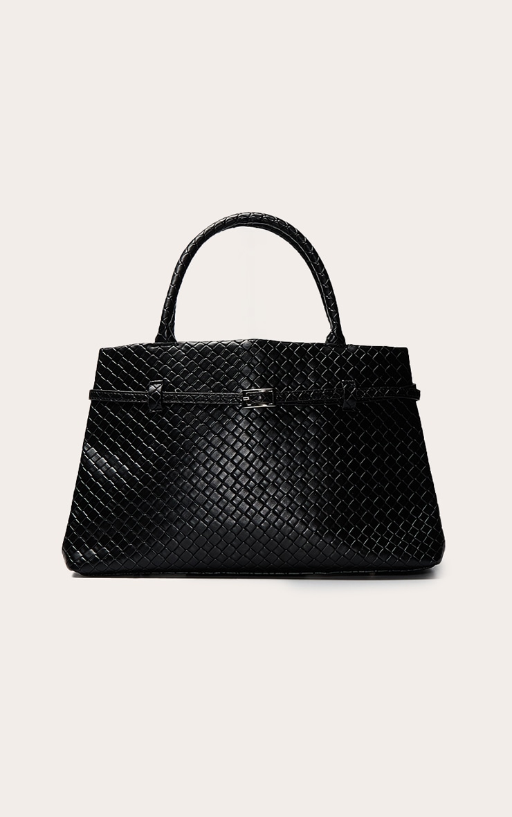 Black PU Weave Belt Detail Hand Bag image 2