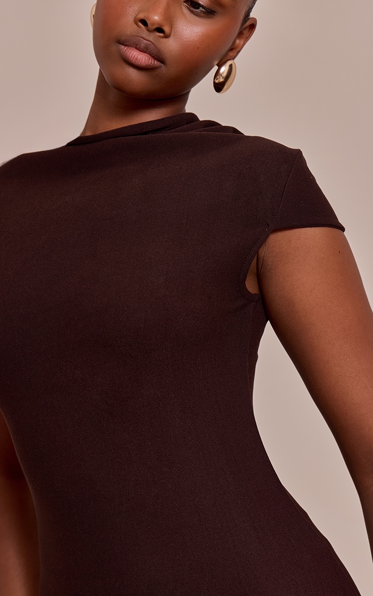 Brown Soft Touch High Neck Bodycon Mini Dress image 4