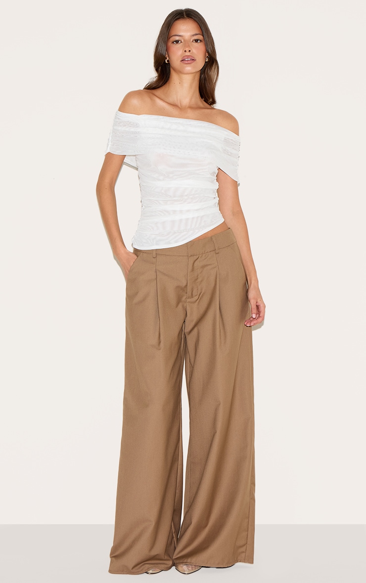 White Mesh Foldover Ruched Bandeau Top image 3