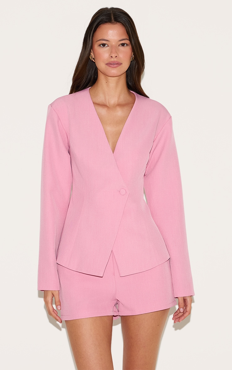 Candy Pink Tailored Cinched Waist Asymmetric Blazer image 1