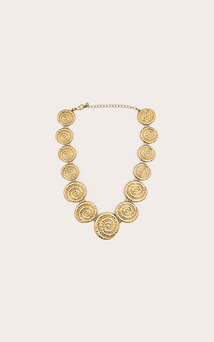Gold Hammered Swirl Detail Chunky Necklace image 2
