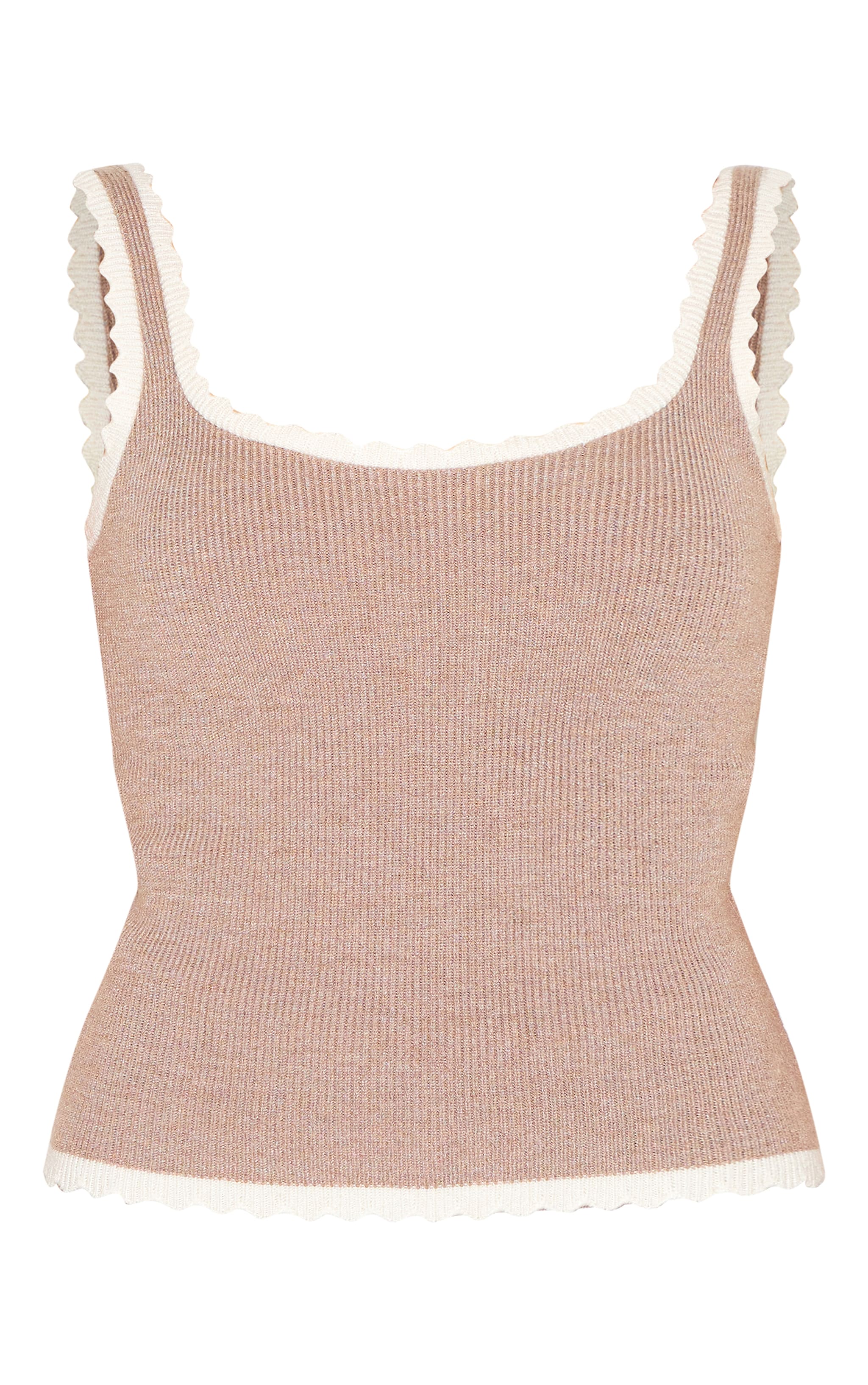 Petite Taupe Knitted Scallop Edge Scoop Tank Top image 5