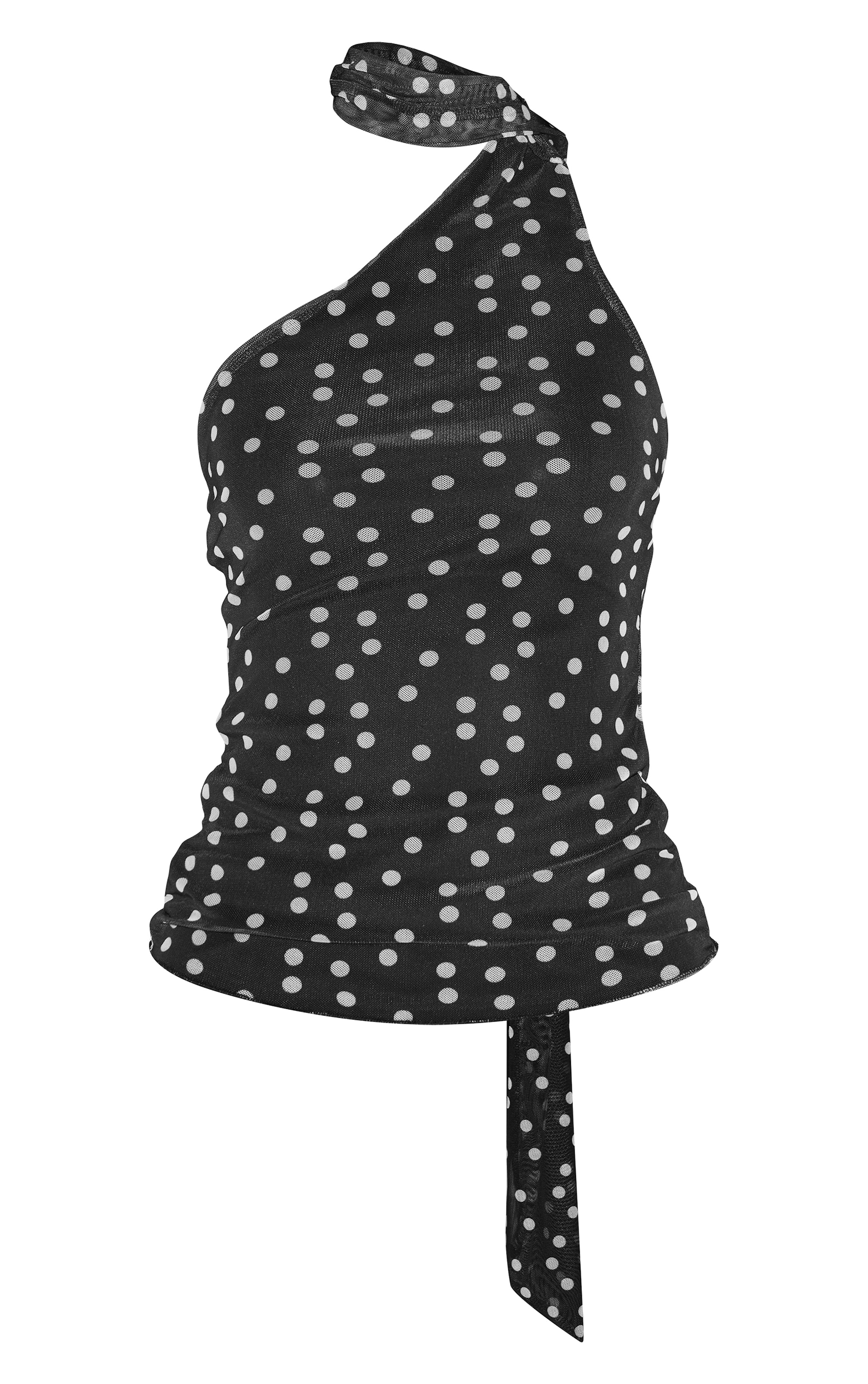 Top en mesh noir et blanc à pois et détail foulard image 5