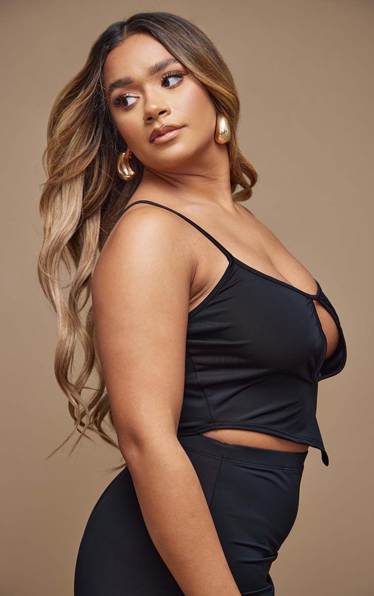 Shape Black Disco Slinky Cut Out Strappy Top image 2