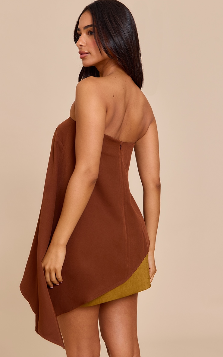 Petite Chocolate Woven Bandeau Asymmetric Hem Floaty Long Top image 2