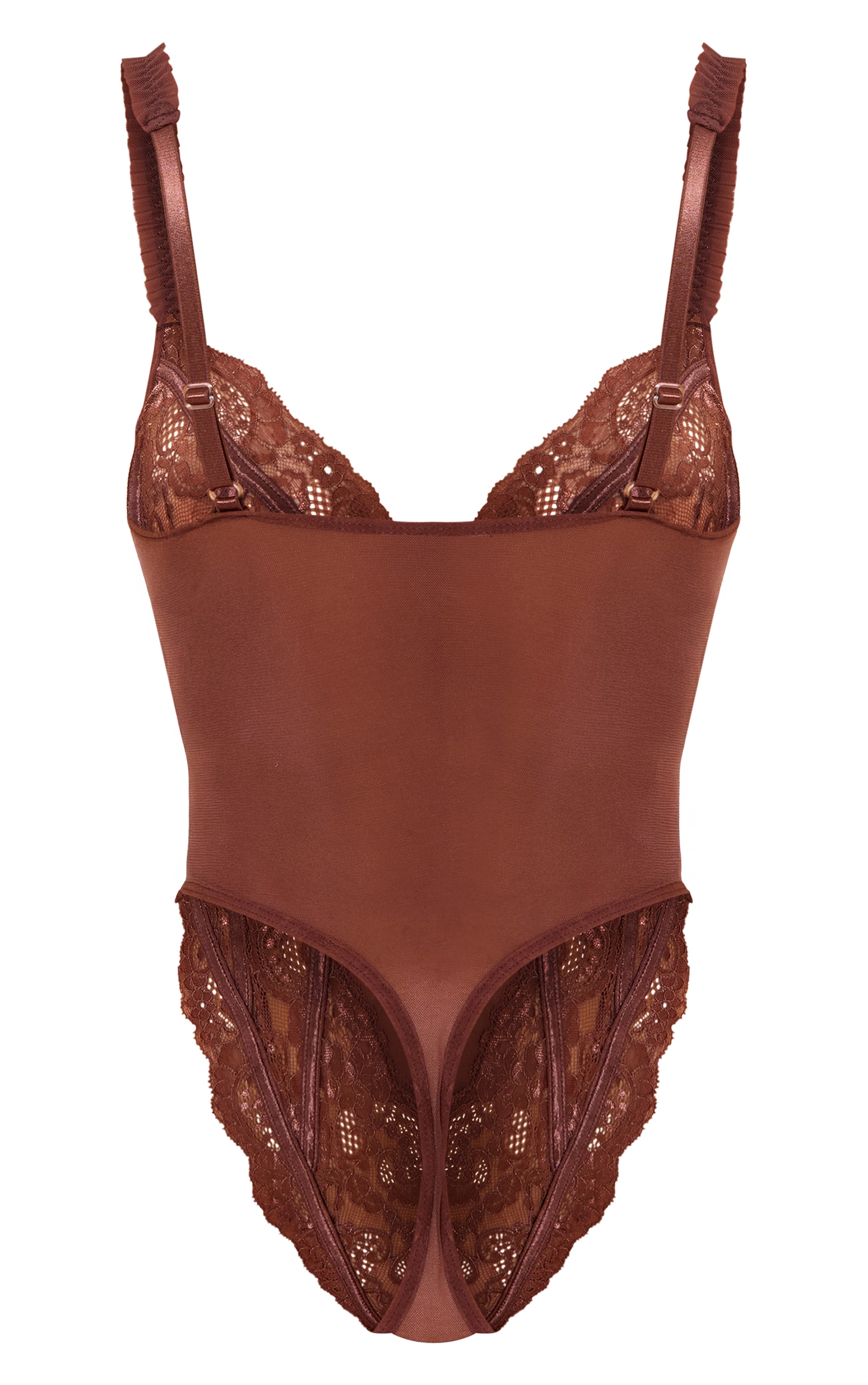 Chocolate Mesh Frill Detail Lace Bodysuit image 6