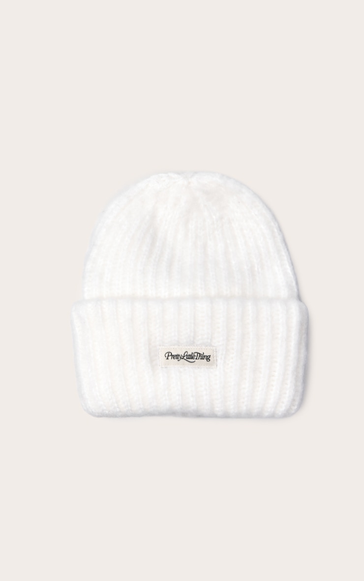 Cream Fluffy Chunky Rib Beanie image 2