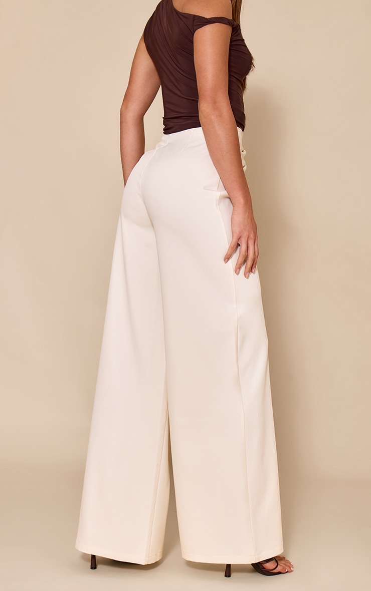 Tall Cream Tailored Woven Pleat Detail Wide Leg Pants image 3