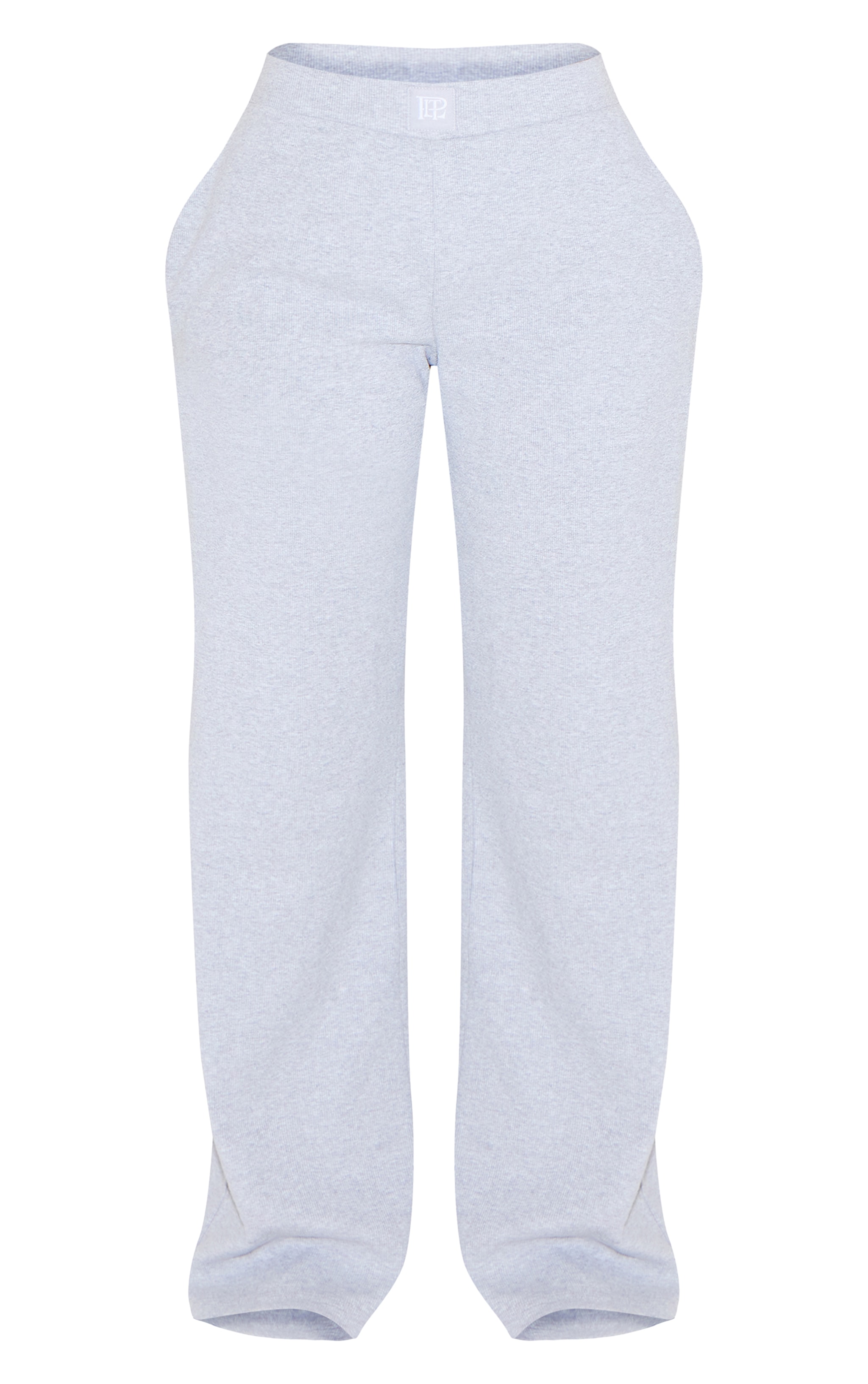 PrettyLittleThing Grey Sleep Rib Tonal Elastic Wide Leg Pants image 5