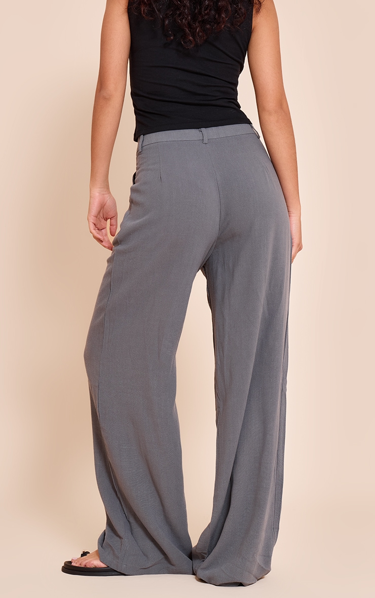 Charcoal Linen Look Tailored Straight Leg Pants image 3
