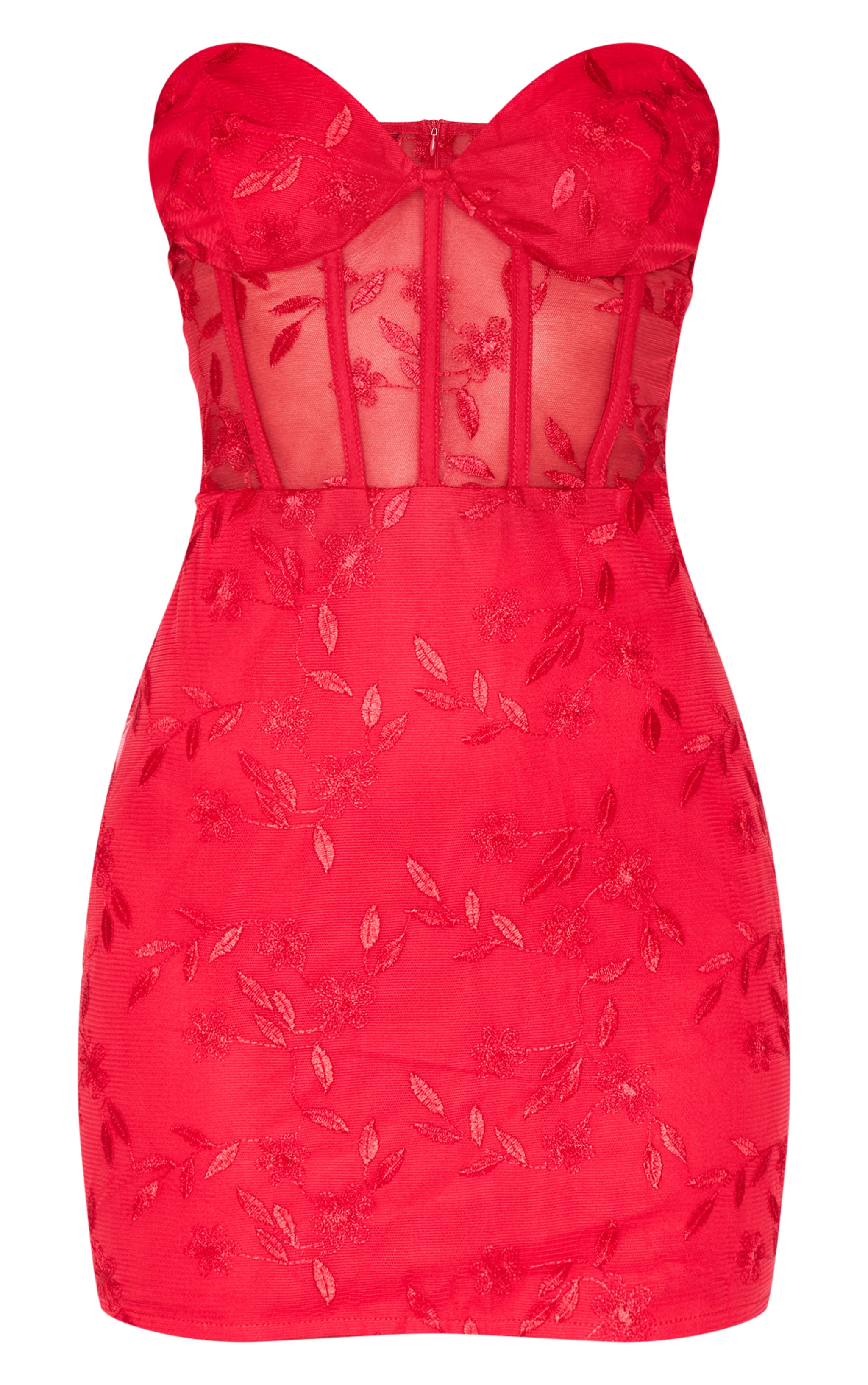 Cherry Red Floral Mesh Overlay Corset Mini Dress image 5