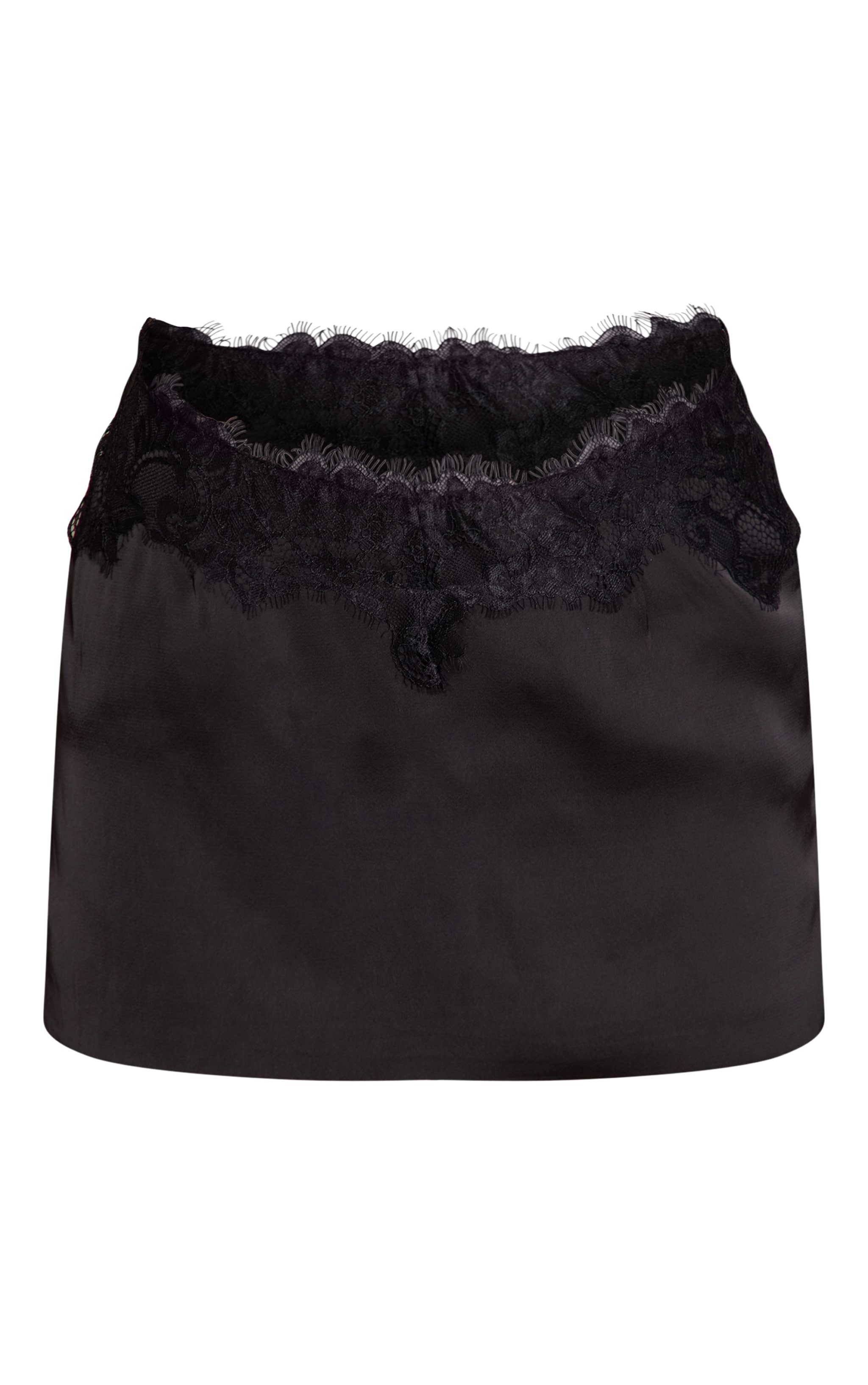 Black Satin Lace Trim Mini Skirt Co-ords PLT KSA