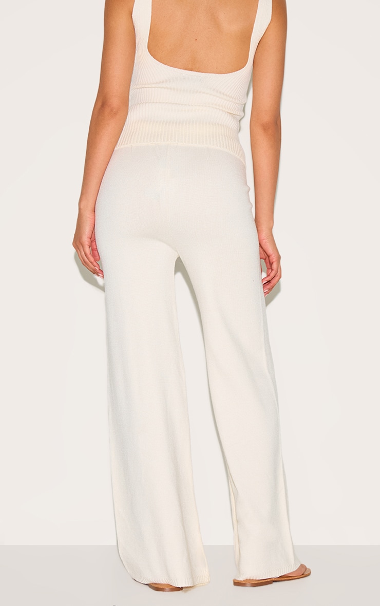 Petite Cream Knitted Straight Leg Pants image 3