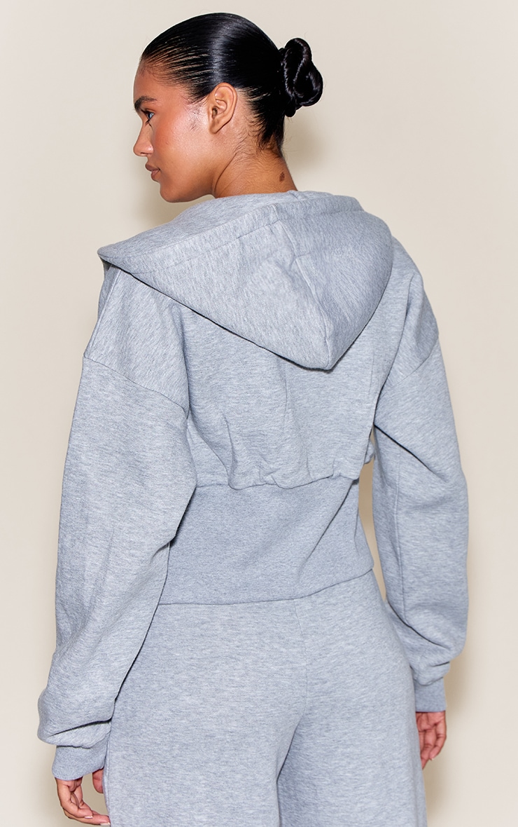 Grey Marl Cinched Cropped Zip Up Hoodie image 2