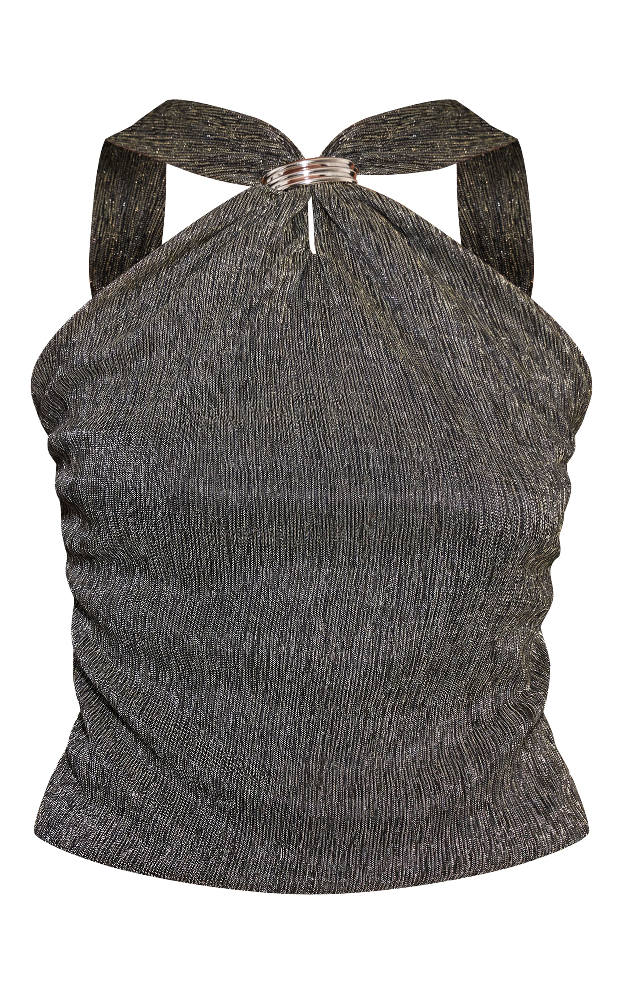 Black Shimmer Pleated Trim Detail Sleeveless Top image 5