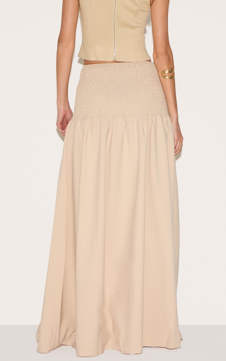 Almond Shirred Waist Cotton Poplin Maxi Skirt image 3