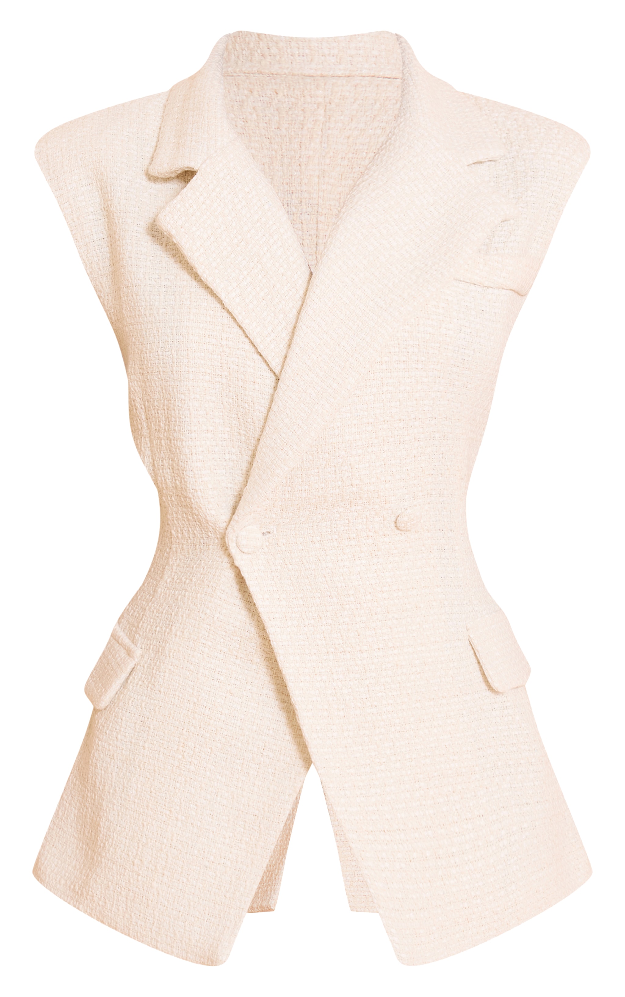 Ecru Tweed Double Breasted Vest image 5