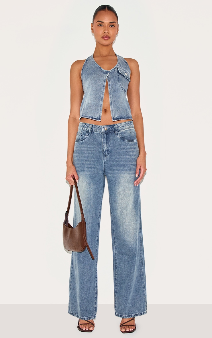 Mid Blue Halterneck Denim Vest image 3