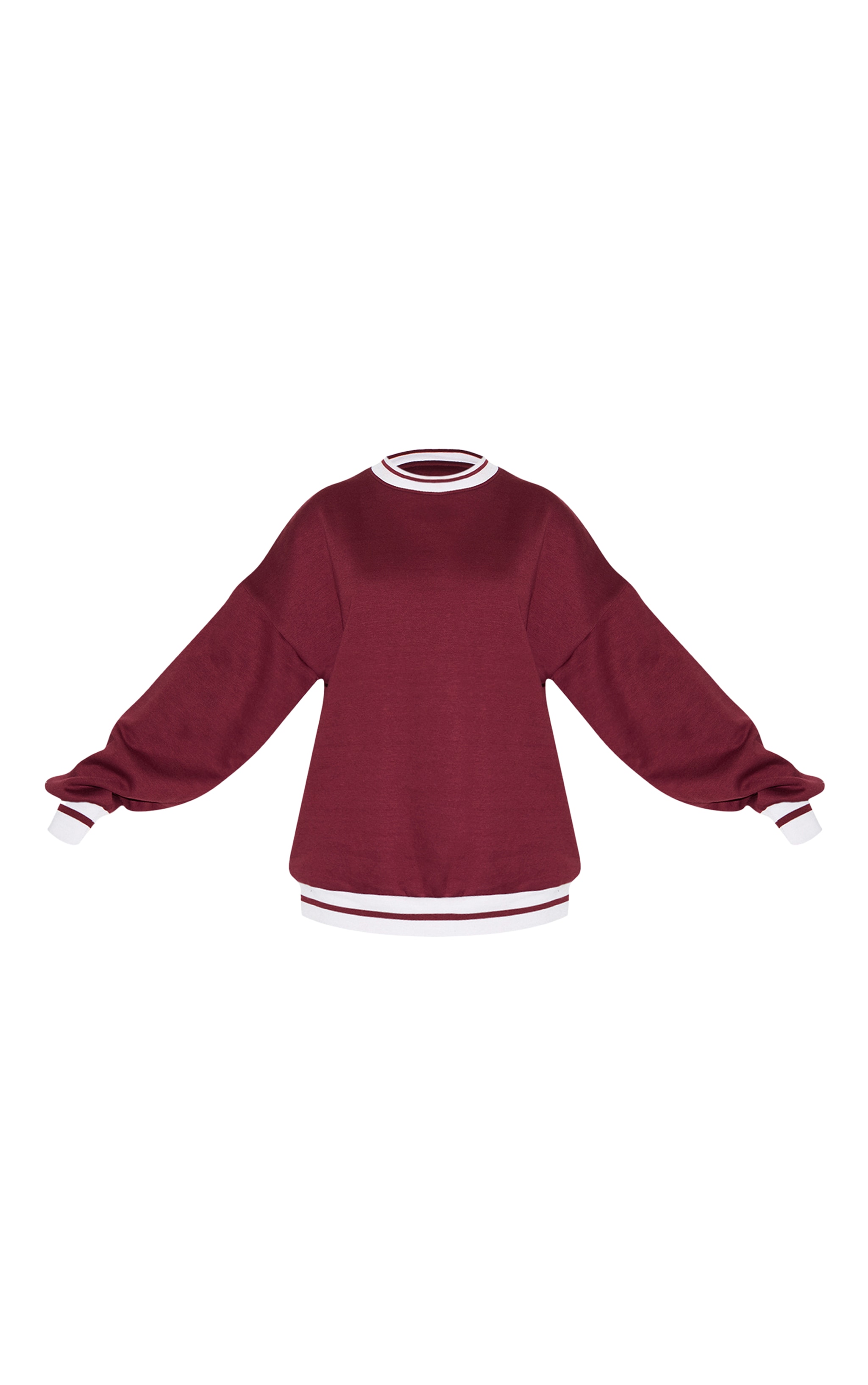 Burgundy Striped Ribbed Hem Oversized Sweatshirt image 5