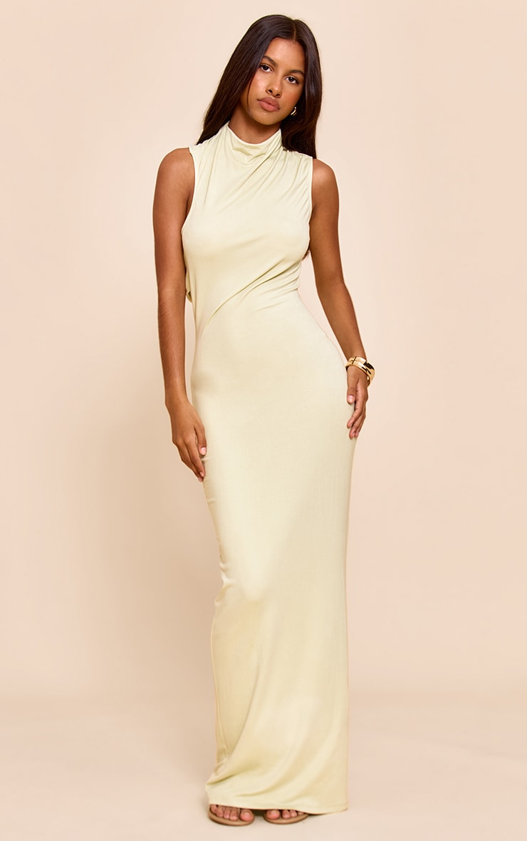 Petite Lime Green High Neck Maxi Dress image 1
