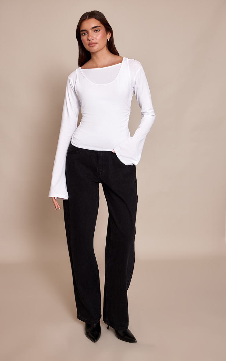 White Cotton Overlay Detail Long Sleeve Top  image 3