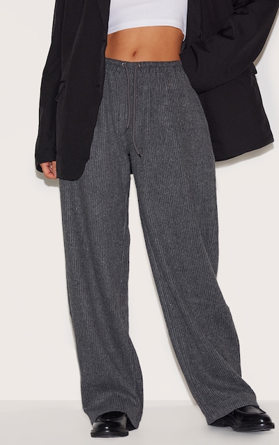 Pantalon droit texturé gris anthracite à taille basse et cordons ajustables