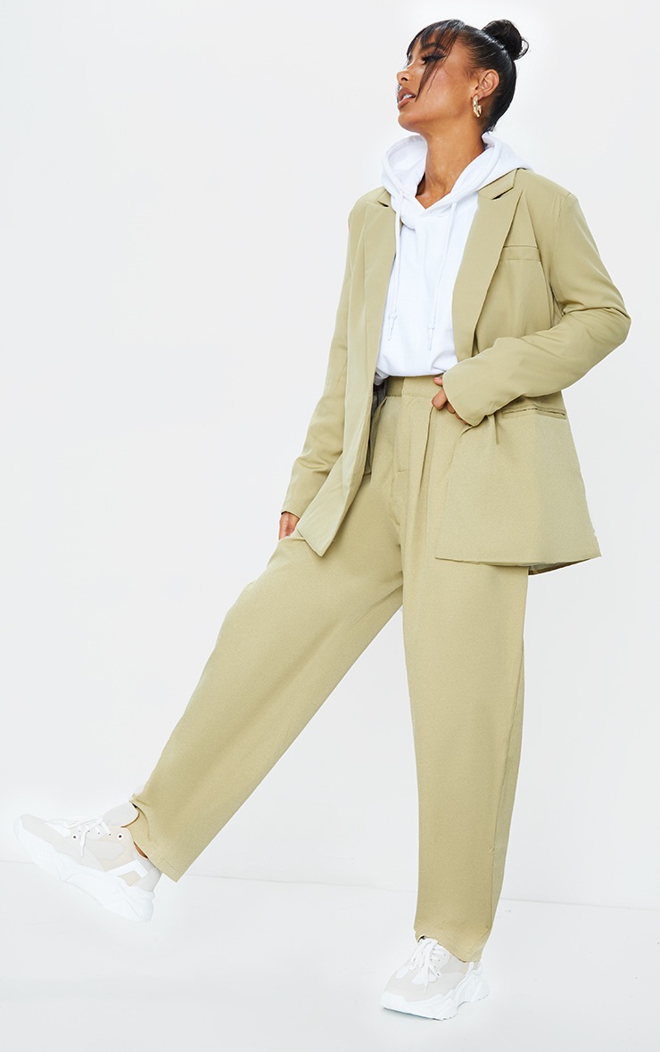 Sage Green Woven High Waisted Cigarette Trousers