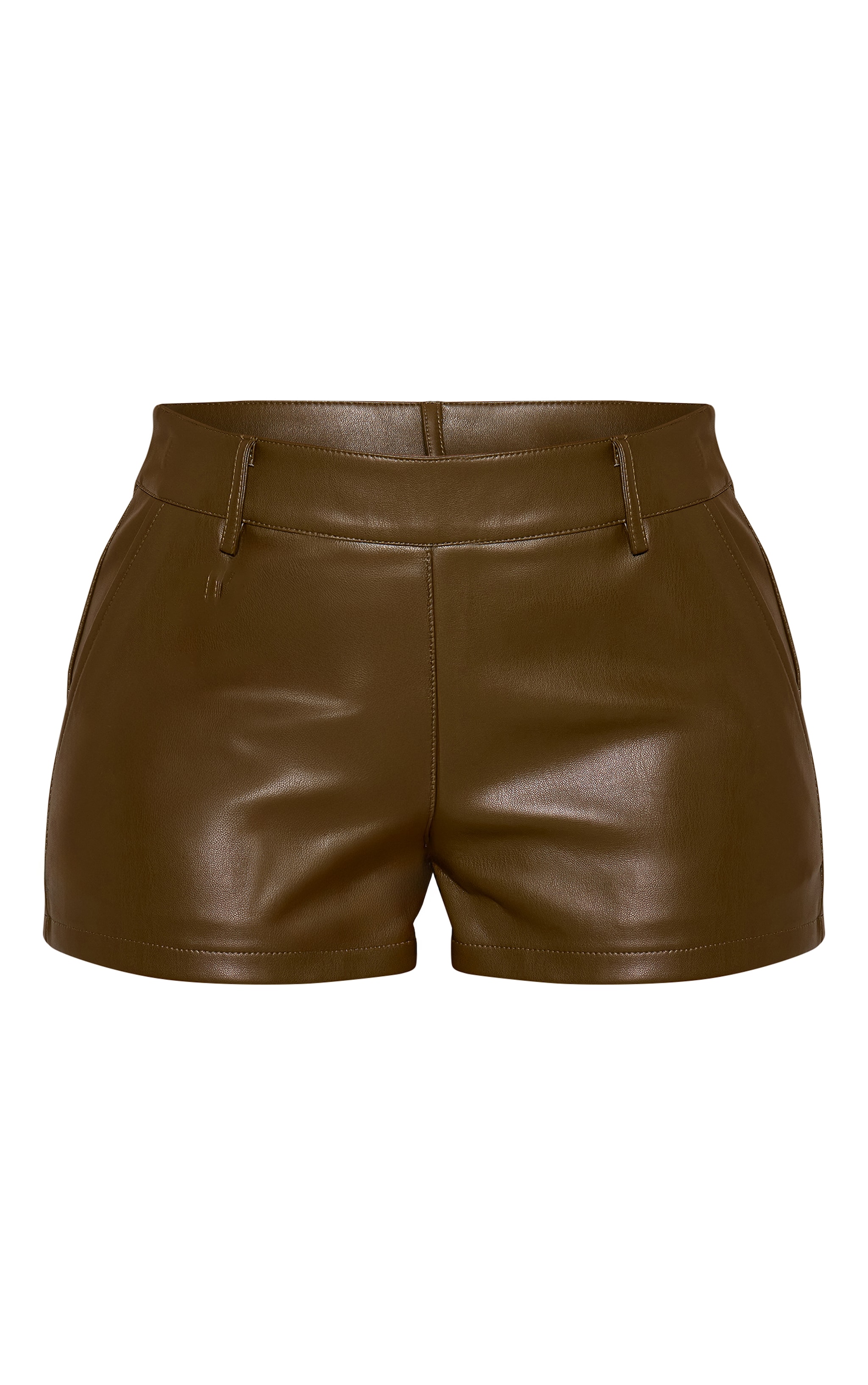 Petite Deep Khaki Faux Leather Mini Shorts image 6