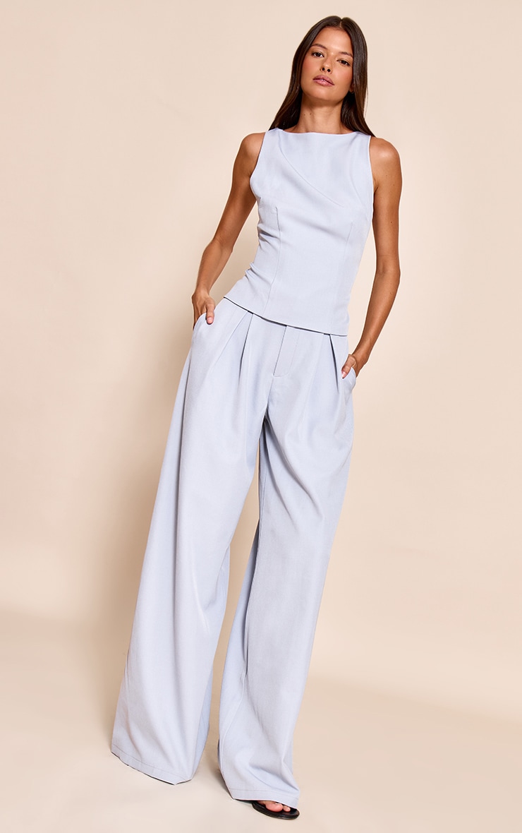 Pale Blue Racer Neck Detail Top image 3