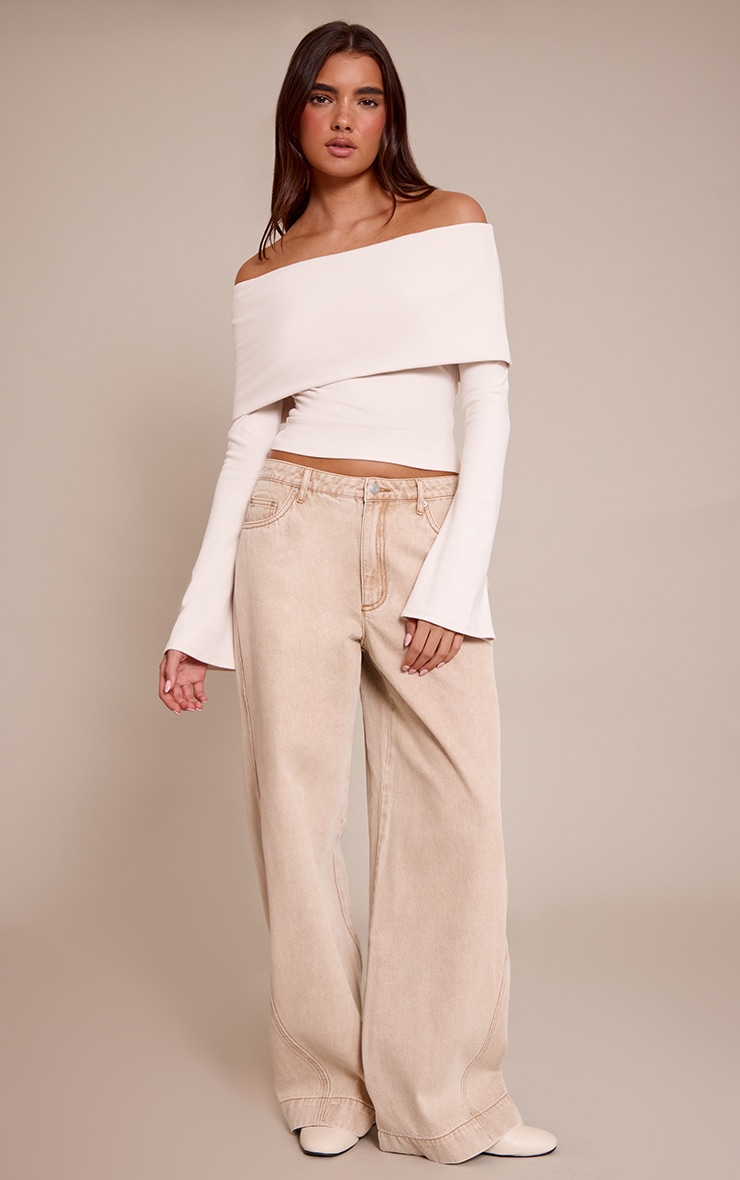 Cream Ultra Soft Deep Foldover Bardot Long Sleeve Top  image 3