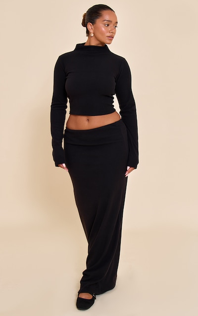 Shape Black Micro Rib Maxi Skirt
