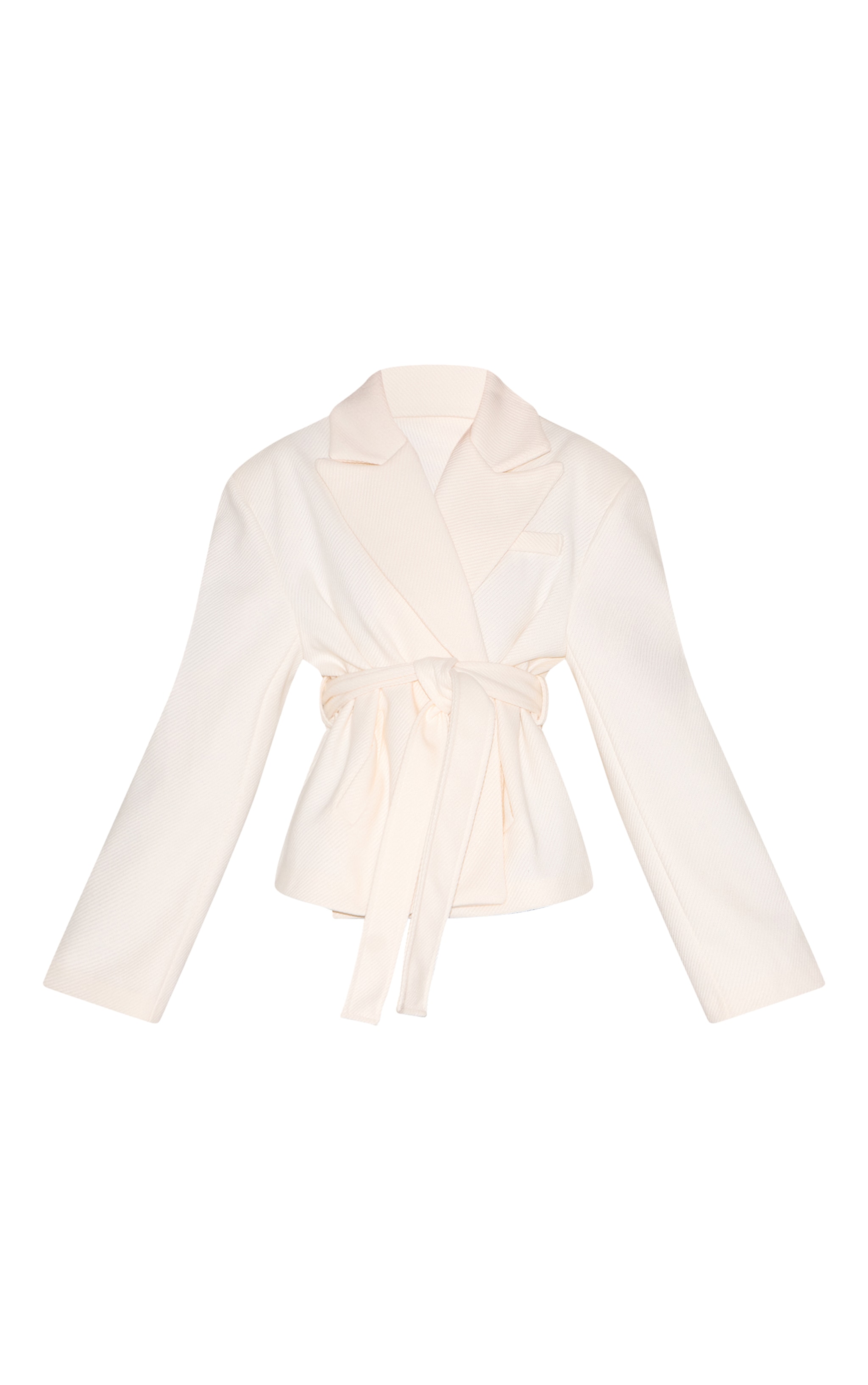 Cream Tie Waist Wool Look Single Breasted Tie Up Blazer image 5