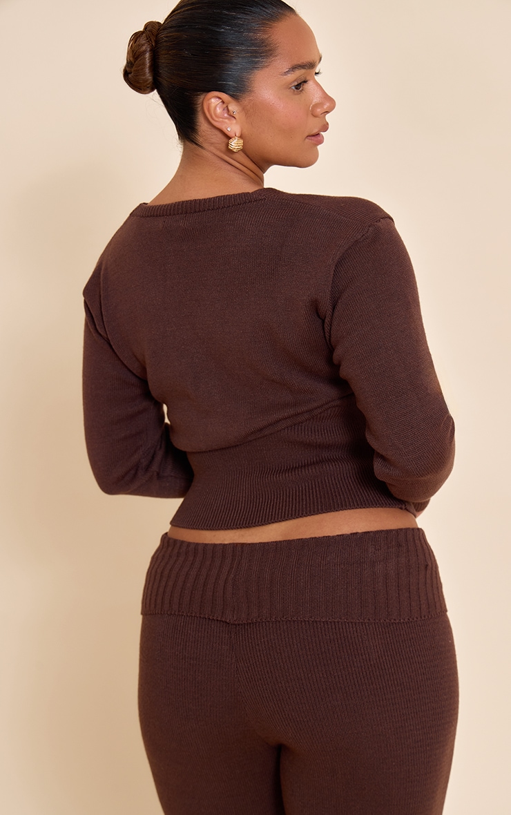 Shape Chocolate Plunge Neck Knitted Cardigan image 2