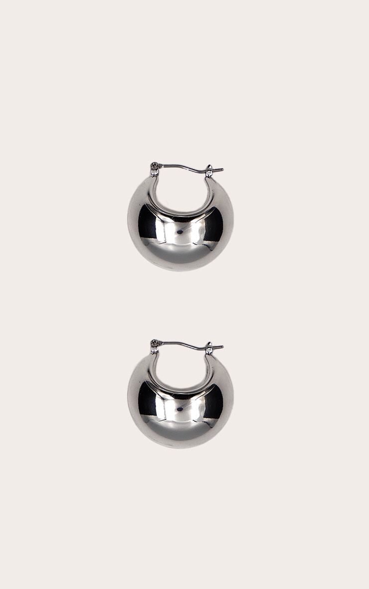 Silver Chubby Huggie Hoop Earrings image 1