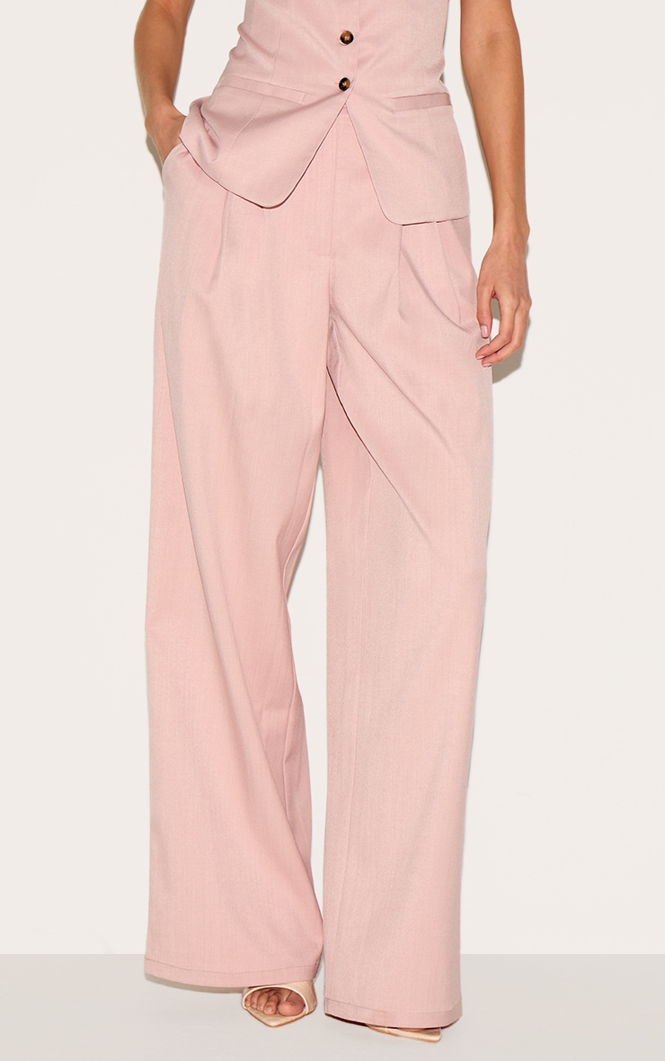 Light Pink Tailored Woven Pleated Wide Leg Pants image 2