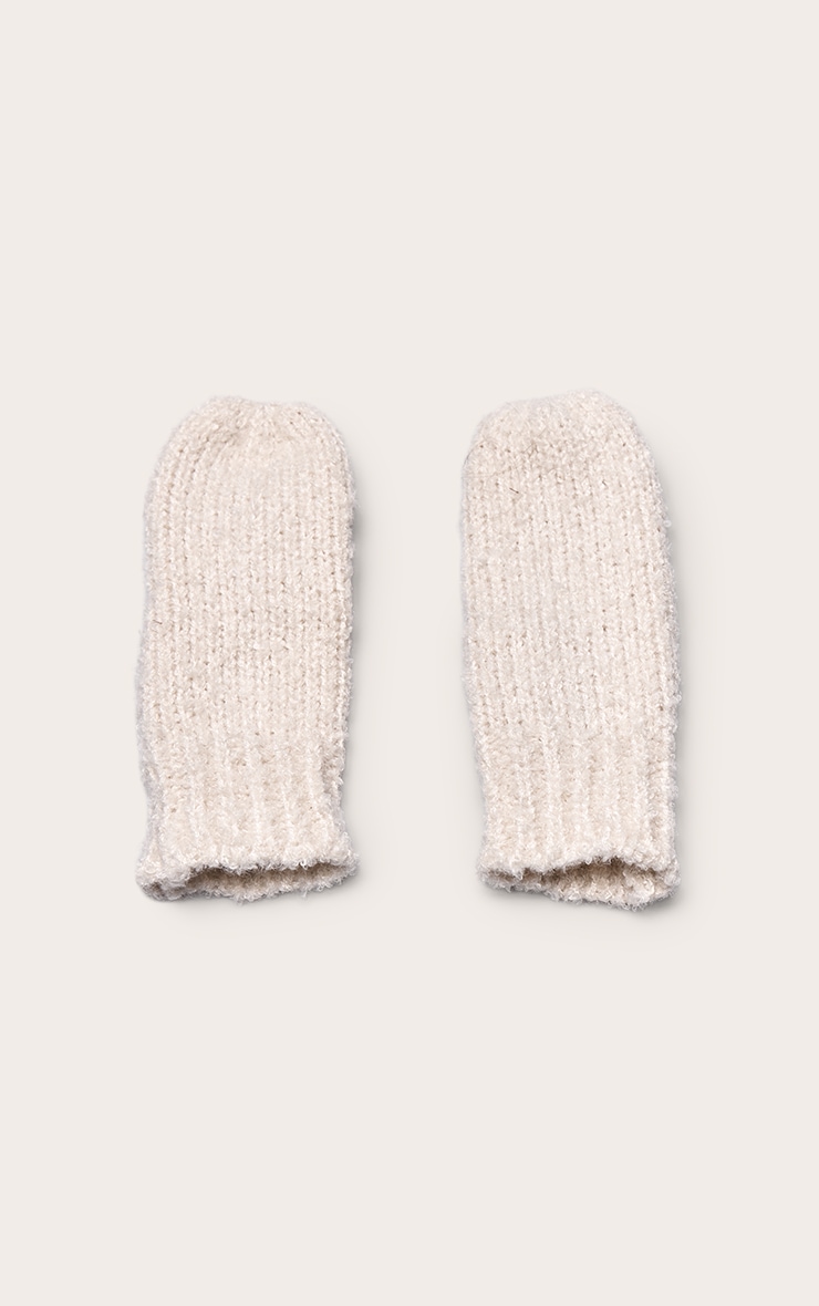 Cream Bobble Knit Mittens image 2