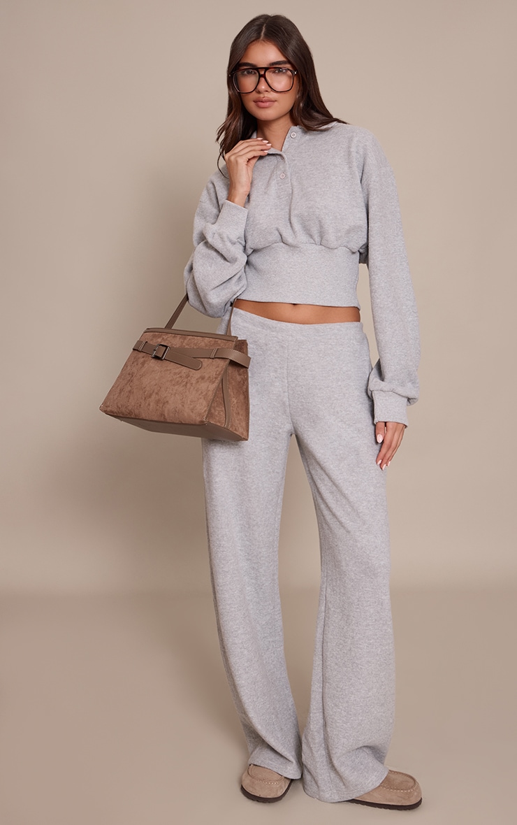 Grey Marl Brushed Rib Elasticated Straight Leg Pants