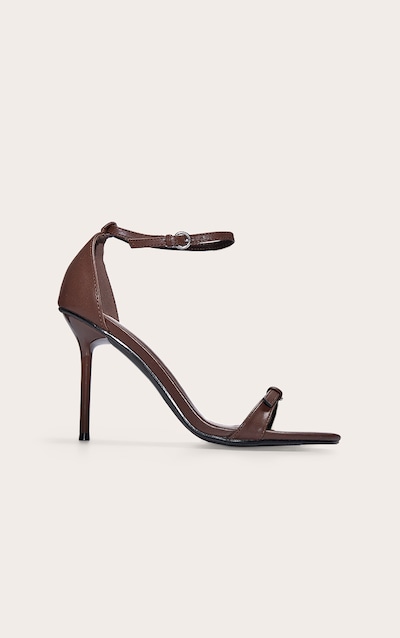 Chocolate PU Wide Fit Round Toe High Stiletto Heeled Sandals