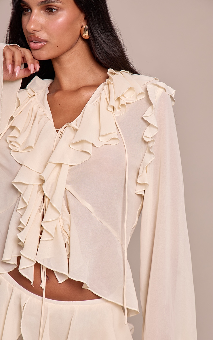 Cream Chiffon Frill Long Sleeve Shirt image 4