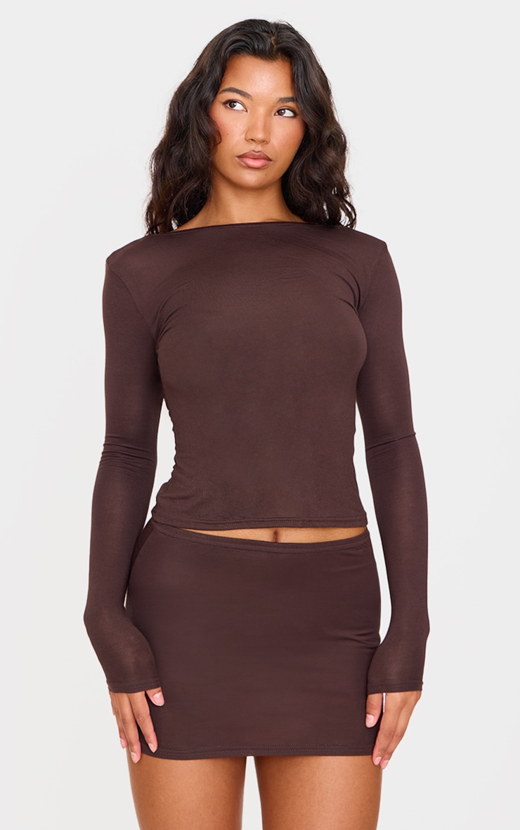 Cappuccino Jersey Low Back Long Sleeve Longline Top image 2