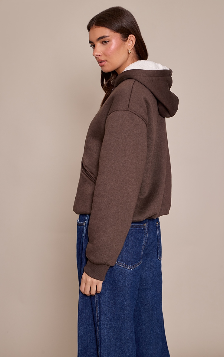 Chocolate Fleece Lined Zip Up Hoodie image 2