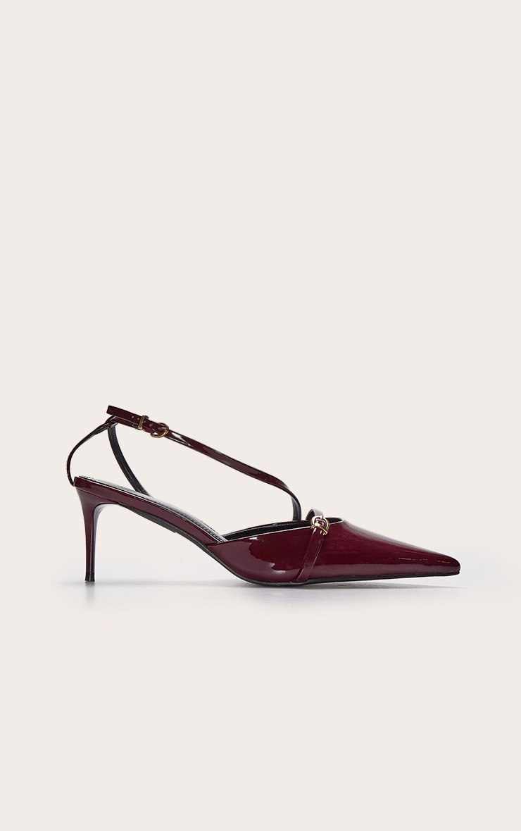Burgundy Point Toe Buckle Detail Low Heel Courts image 2