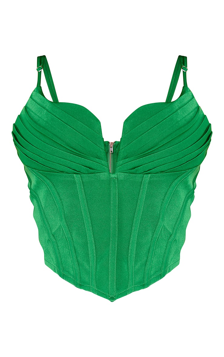 Bright Green Strappy Pleated Bust Corset Crop Top PrettyLittleThing KSA