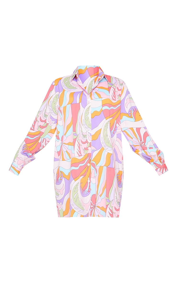 Orange Abstract Oversized Beach Shirt PrettyLittleThing KSA