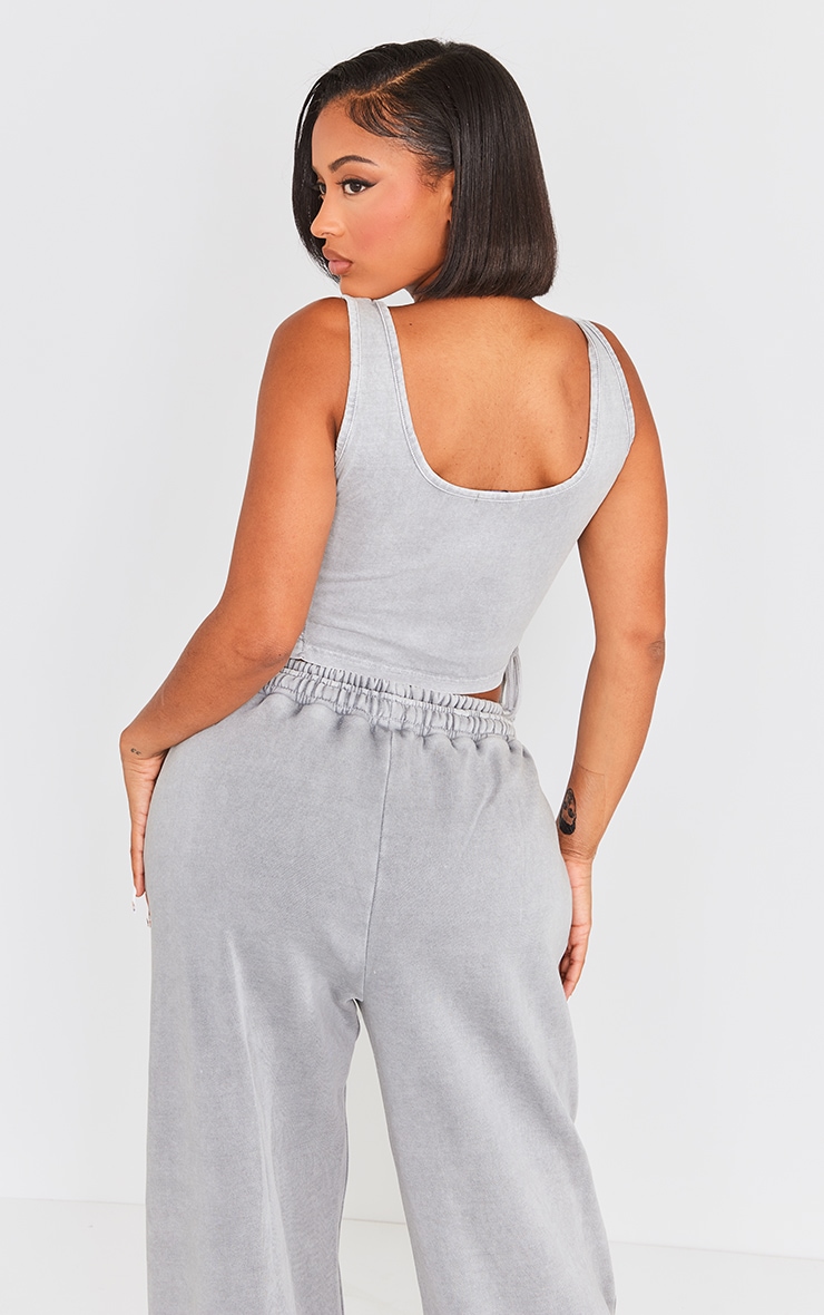 Shape Light Grey Washed Lace Up Toggle Scoop Neck Crop Top image 2