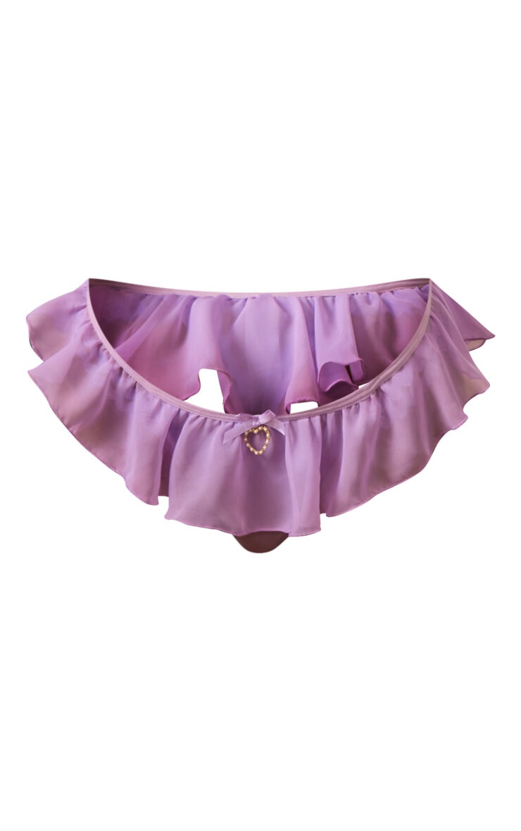 Lilac Diamante Heart Trim Frill Detail Brazilian Knicker image 5