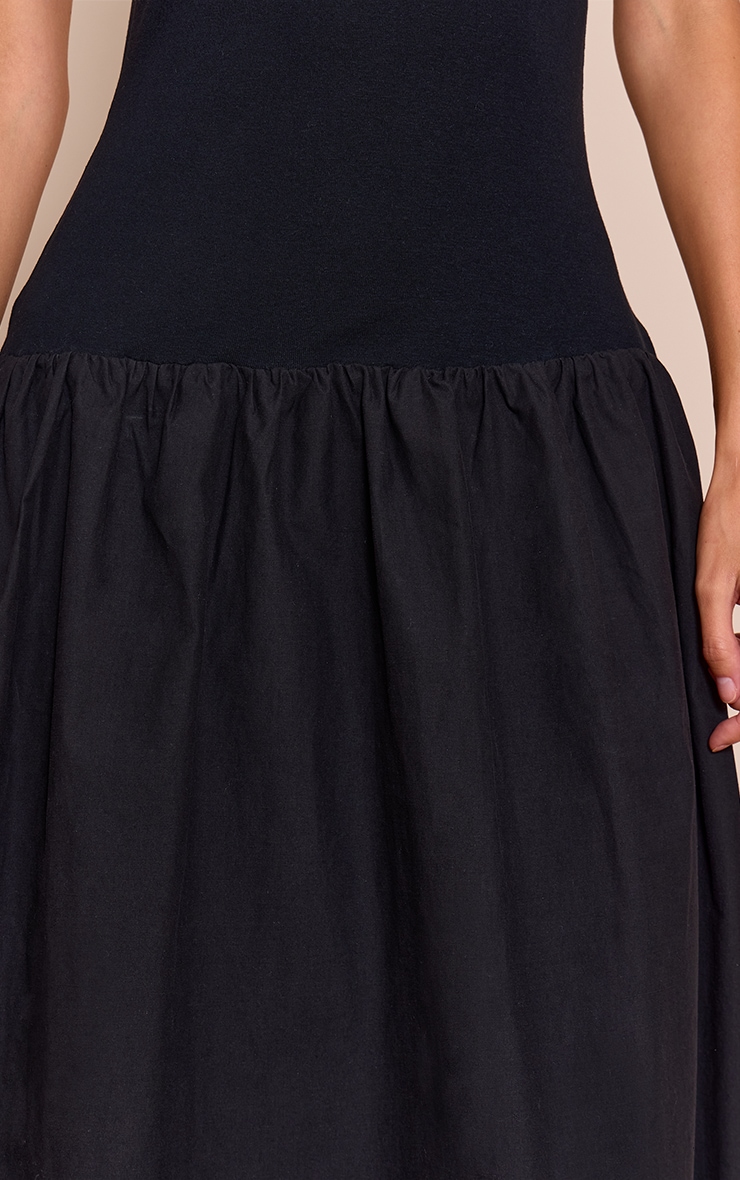 Black Dropped Waist T Shirt Puff Ball Hem Maxi Dress image 4