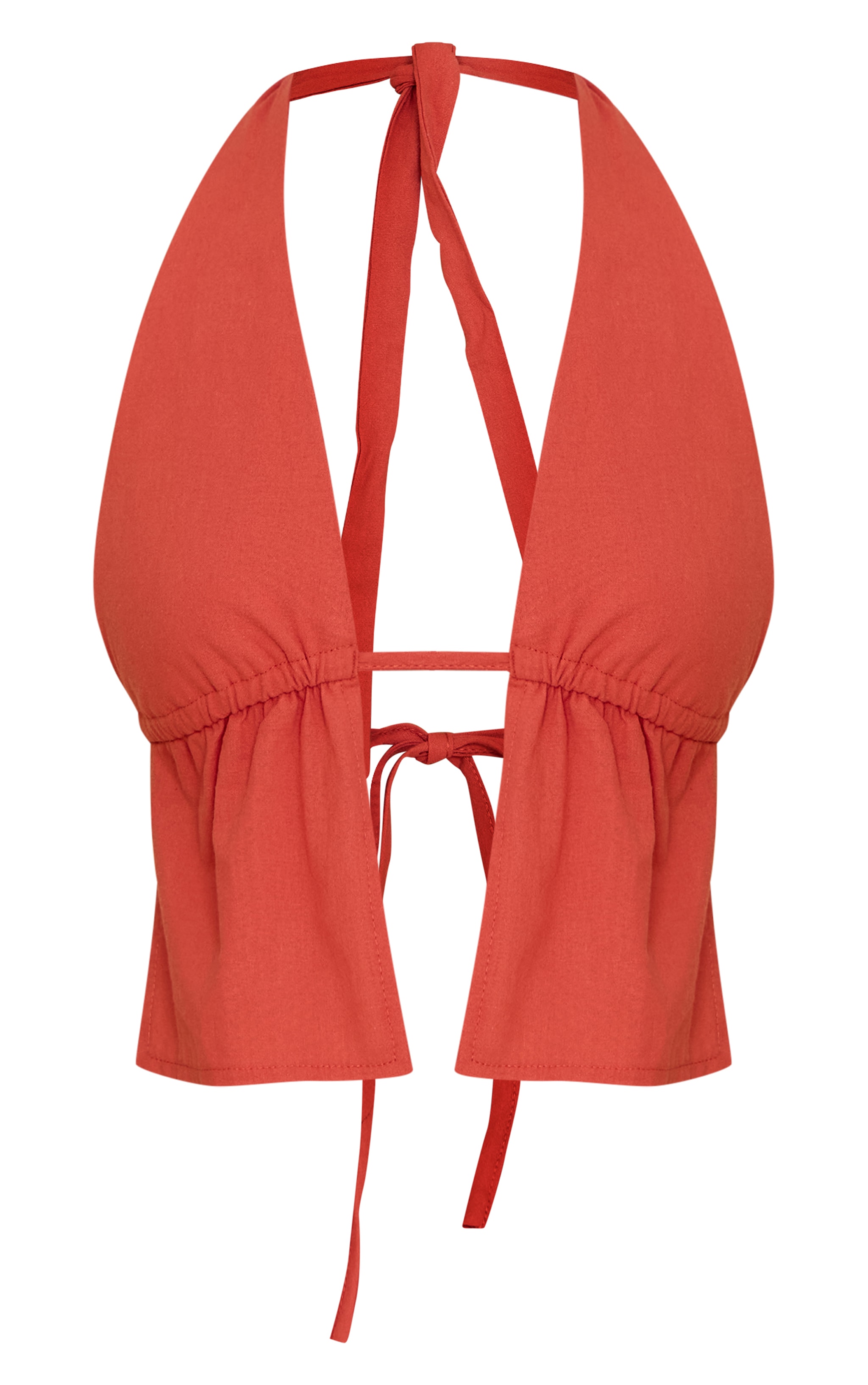 Rust Cotton Halterneck Backless Plunge Top | Co-ords