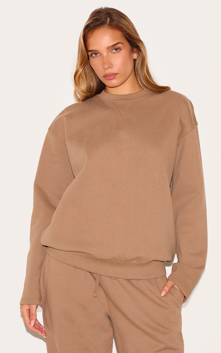 Taupe Premium Oversized Crew Neck Sweatshirt image 1